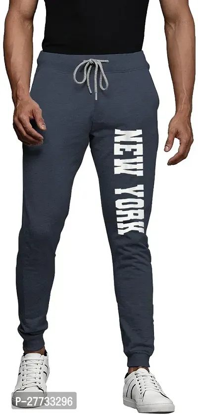 Stylish Navy Blue Cotton Blend Regular Track Pants For Men-thumb0