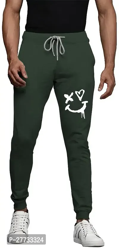 Stylish Green Cotton Blend Regular Track Pants For Men-thumb0