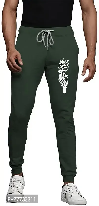 Stylish Green Cotton Blend Regular Track Pants For Men-thumb0