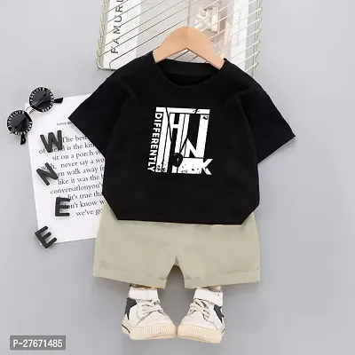 Fabulous Black Cotton Blend Printed T-Shirts with Shorts For Boys-thumb0