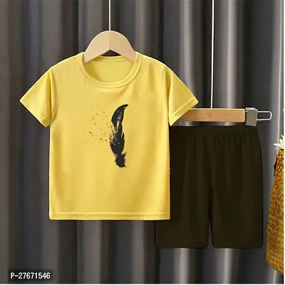 Fabulous Yellow Cotton Blend Printed T-Shirts with Shorts For Boys-thumb0