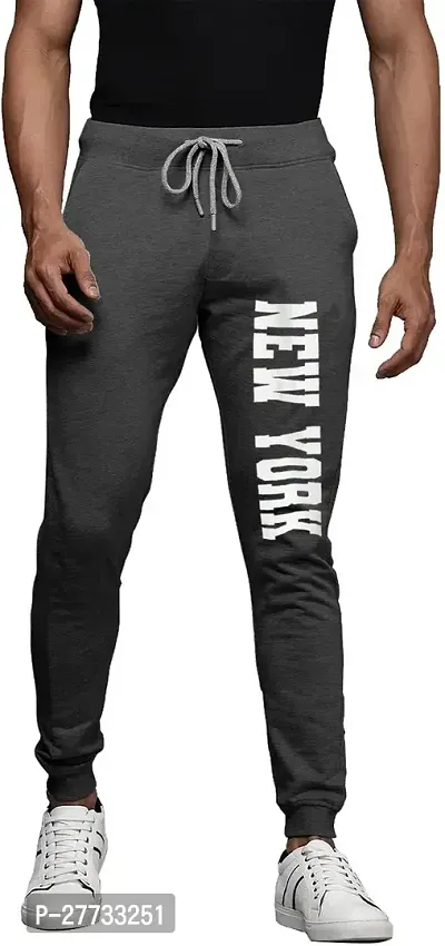 Stylish Grey Cotton Blend Regular Track Pants For Men-thumb0