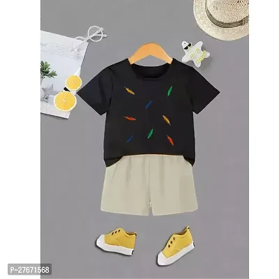 Fabulous Black Cotton Blend Printed T-Shirts with Shorts For Boys