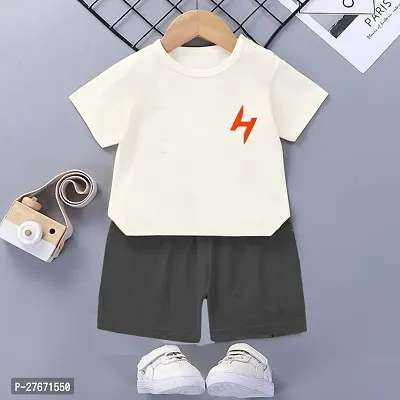 Fabulous White Cotton Blend Printed T-Shirts with Shorts For Boys-thumb0