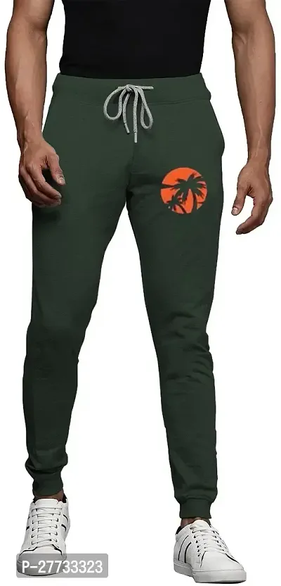 Stylish Green Cotton Blend Regular Track Pants For Men-thumb0