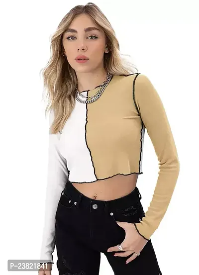 Elegant Beige Polyester Self Design Top For Women