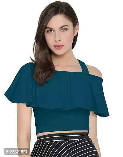 Elegant Blue Polyester Solid Top For Women