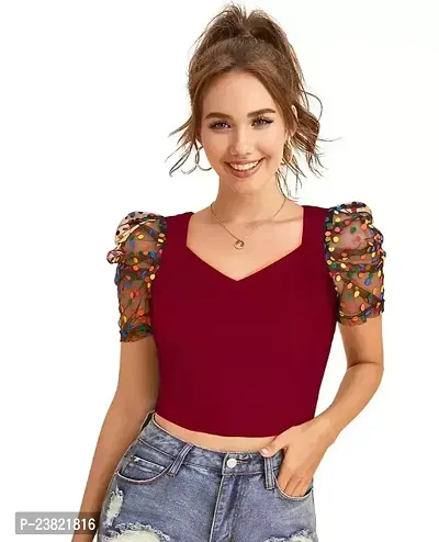 Elegant Maroon Polyester Self Design Top For Women