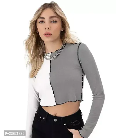 Elegant Grey Polyester Self Design Top For Women-thumb0