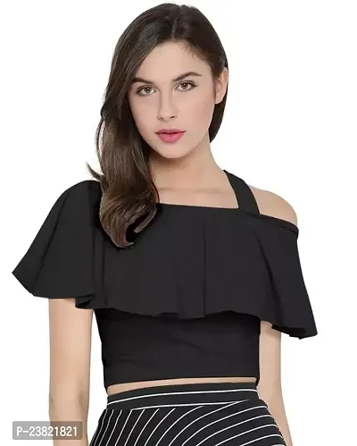 Elegant Black Polyester Solid Top For Women-thumb0