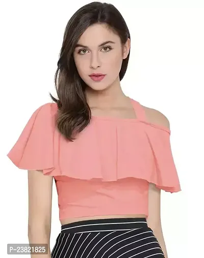 Elegant Peach Polyester Solid Top For Women-thumb0