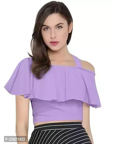 Elegant Purple Polyester Solid Top For Women