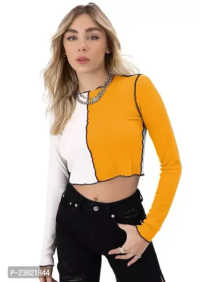 Elegant Yellow Polyester Self Design Top For Women