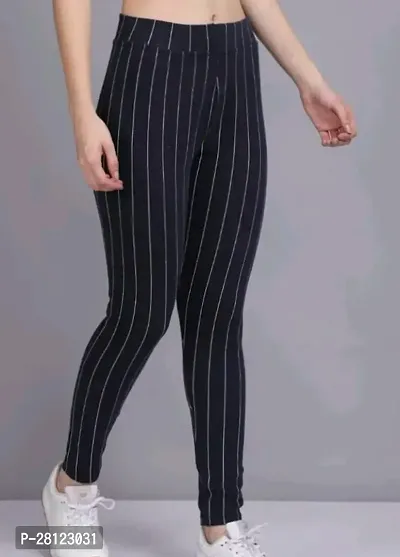 Stylish Black Cotton Striped Jeggings For Women-thumb0