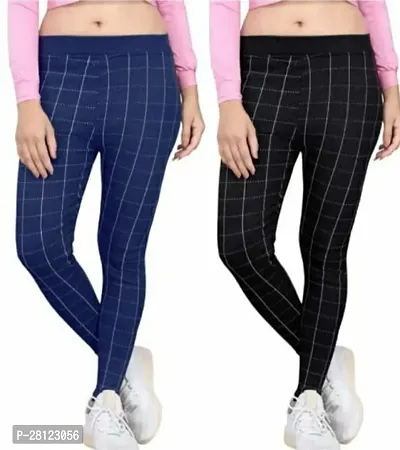 Stylish Multicoloured Cotton Checked Jeggings For Women Pack Of 2-thumb0