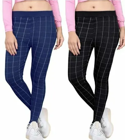 Stylish Checked Jeggings For Women Pack Of 2