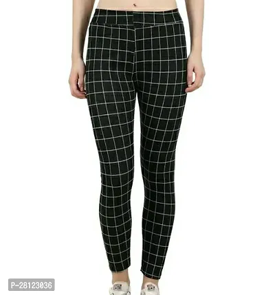 Stylish Black Cotton Checked Jeggings For Women-thumb0