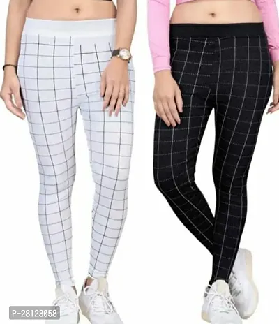 Stylish Multicoloured Cotton Checked Jeggings For Women Pack Of 2-thumb0