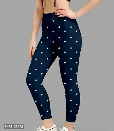 Stylish Blue Cotton Printed Jeggings For Women-thumb0