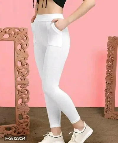 Stylish White Cotton Solid Jeggings For Women-thumb0