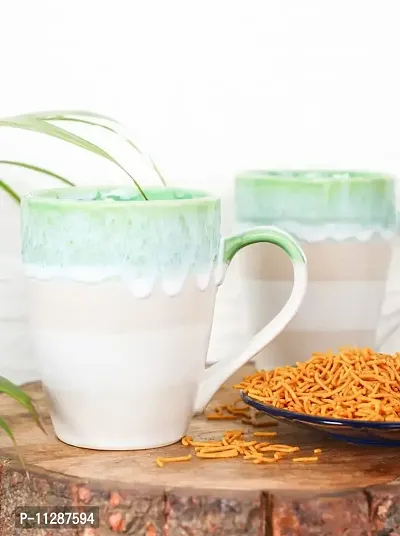 WHITE STONE Ceramics Coffee Mugs Set of 4, Green Cream