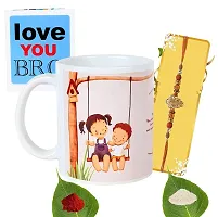 Kraftales Raksha Bandhan Gift Set Combo of Rakhi Greeting Card | Printed Ceramic Coffee Mug | Roli | Chawal | Rakhi /Raksha Bandhan Gift Set for Brother (300 ML) (ST01)-thumb1