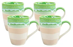 WHITE STONE Ceramics Coffee Mugs Set of 4, Green Cream-thumb3