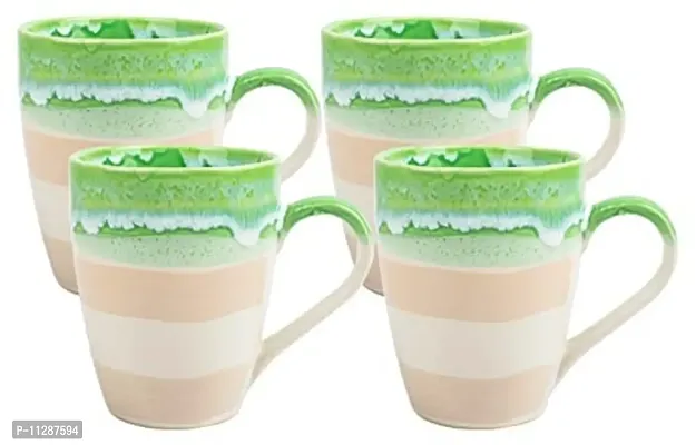 WHITE STONE Ceramics Coffee Mugs Set of 4, Green Cream-thumb4