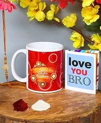 Kraftales Raksha Bandhan Gift Set Combo of Rakhi Greeting Card | Printed Ceramic Coffee Mug | Roli | Chawal | Rakhi /Raksha Bandhan Gift Set for Brother (300 ML) (ST02)-thumb2