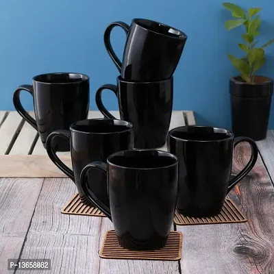 Ceramics Coffee Mugs Set Of 6, 300 ML ,Black