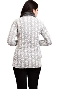 Women Self Design Collared Neck White Sweater-thumb4
