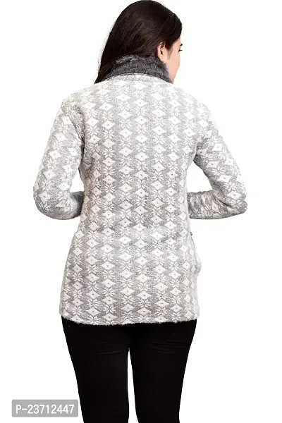 Women Self Design Collared Neck White Sweater-thumb5