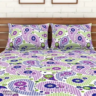 Spaces Printed Super Soft Cotton,104 Thread Count Double Bed Sheet (224 X 254 cm) with 2 Pillow Covers (43 X 68 cm) | Premium Fabric | I Machine Washable I Modern Print |, Purple (Amentiri)-thumb3