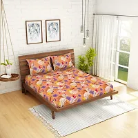 Spaces Printed Super Soft Cotton,104 Thread Count Double Bed Sheet (224 X 254 cm) with 2 Pillow Covers (43 X 68 cm) | Premium Fabric | I Machine Washable I Modern Print |, Orange (Amentiri)-thumb1