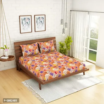 Spaces Printed Super Soft Cotton,104 Thread Count Double Bed Sheet (224 X 254 cm) with 2 Pillow Covers (43 X 68 cm) | Premium Fabric | I Machine Washable I Modern Print |, Orange (Amentiri)-thumb2