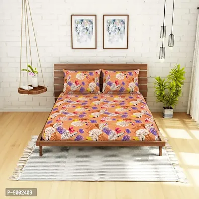 Spaces Printed Super Soft Cotton,104 Thread Count Double Bed Sheet (224 X 254 cm) with 2 Pillow Covers (43 X 68 cm) | Premium Fabric | I Machine Washable I Modern Print |, Orange (Amentiri)