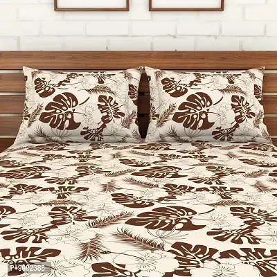 Spaces Printed Super Soft Cotton,104 Thread Count Double Bed Sheet (224 X 254 cm) with 2 Pillow Covers (43 X 68 cm) | Premium Fabric | I Machine Washable I Modern Print |, brown3-thumb3