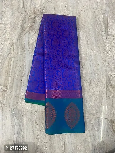 Stylish Blue Silk Blend Saree With Blouse Piece For Women-thumb0