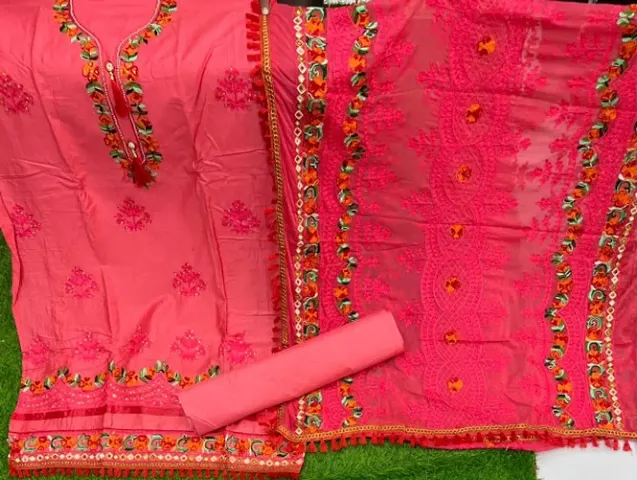 Stylish Embroidered Dress Material With Dupatta Set