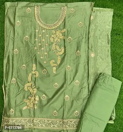 Elegant Green Jam Cotton Dress Material with Chinon Dupatta For Women-thumb0