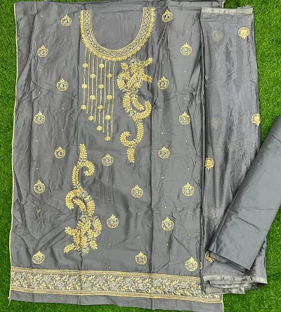 Cotton Blend Embroidered Dress Material