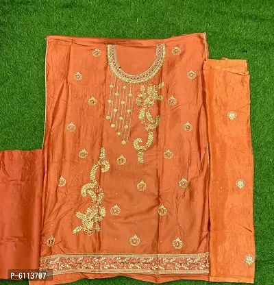 Elegant Peach Jam Cotton Dress Material with Chinon Dupatta For Women