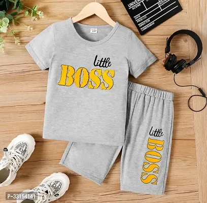 Stylish Grey Cotton T-Shirts With Trousers For Kids-thumb2