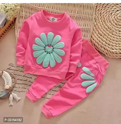 Stylish Pink Cotton T-Shirts With Trousers For Kids-thumb0