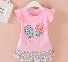 Stylish Pink Cotton Clothing Set For Girls-thumb1