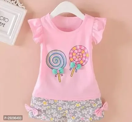 Stylish Pink Cotton Clothing Set For Girls-thumb2