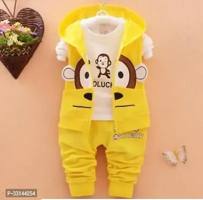 Fabulous Yellow Cotton Blend Printed T-Shirt Jacket With Trouser Set For Boys-thumb0