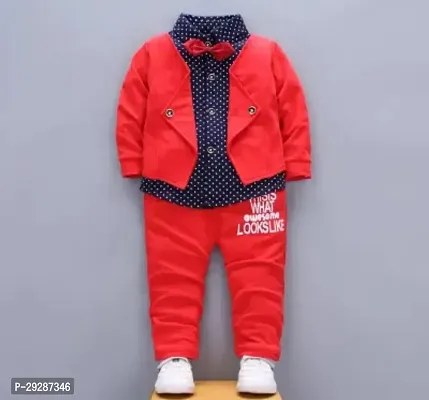Stylish Red Cotton Clothing Set For Boys-thumb0