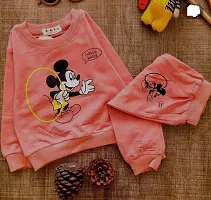 Stylish Peach Cotton T-Shirts With Trousers For Kids-thumb1