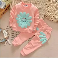 Stylish Peach Cotton T-Shirts With Trousers For Kids-thumb1